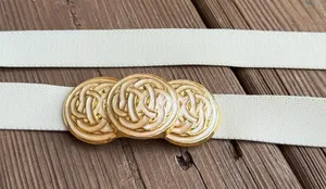 Vintage Day-Lor Celtic Knot Gold Cream Enamel Buckle Stretch Belt 1980s thumbnail 1