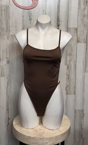 Brown Spaghetti Strap Bodysuit | Sleek Minimal One Piece Size Small thumbnail 1