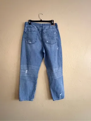 American Eagle Outfitters Light Blue Distressed High-Rise Mom Jeans 12 Short thumbnail 3