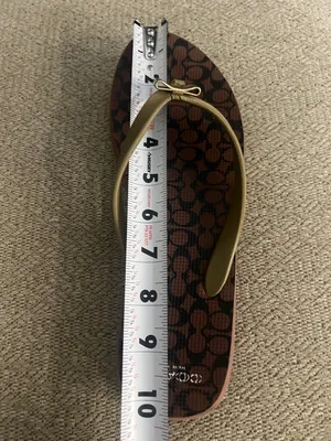 Coach Brown Signature Flip-Flop Sandals with Gold Straps thumbnail 3