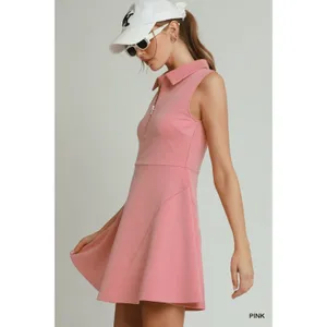 Umgee Collared Quarter Zip Tennis Dress - Pink - Large thumbnail 2