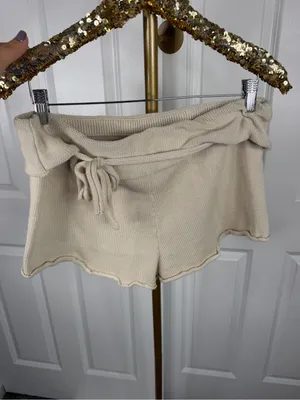 Free People Rita Sweater Knit Cotton Shorts Size L Cream NWOT thumbnail 4