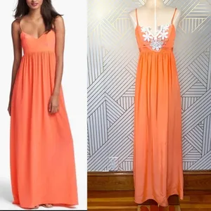 Amanda Uprichard Maxi Dress Sleeveless Embroidered Floral Silk Orange Size‎ XS thumbnail 2