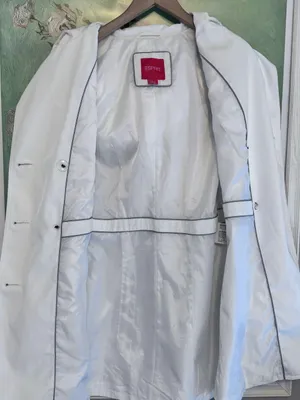 ESPRIT Hooded Double Breasted Trench Coat with Belt M 20” p2p White EUC thumbnail 13