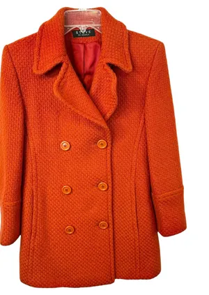 Steve by Searle Small Coat‎ Wool Italy USA Orange Textured Double Breasted VTG C thumbnail 1