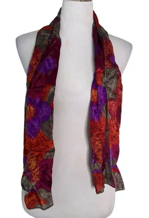 Liz Claiborne Vintage 80s 100% Silk Lightweight Scarf Floral Red Abstract Made in Japan 55" thumbnail 1