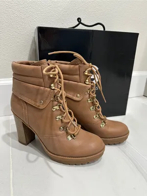 GUESS Brown Lace-Up Heeled Ankle Boots Genja thumbnail 2
