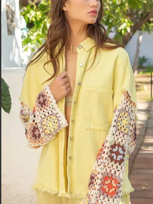 New. Lemonade Twill Shacket w/ Crochet Sleeves thumbnail 5