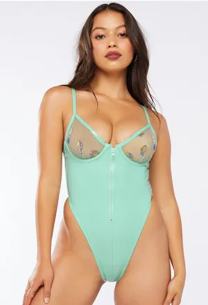 Savage X Fenty TUTTI FRUITY EMBROIDERED TULLE & VINYL TEDDY thumbnail 1
