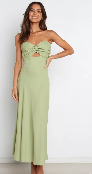 Green Petal & Pup Maxi Dress Rosetta Strapless Cotton Linen Women’s thumbnail 1