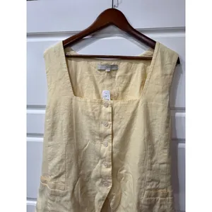 Loft Butter Yellow Linen Blend Button Front Vest Top XL Minimalist Coastal thumbnail 3