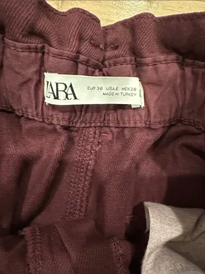 Zara Burgundy Wine Paperbag Elastic Waist Pants Sz 6 thumbnail 3