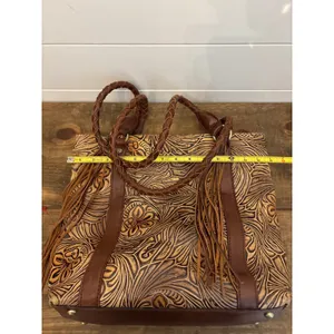 Patricia Nash Tooled Leather Fringe Tote Bag Purse Brown Floral‎ Western thumbnail 9