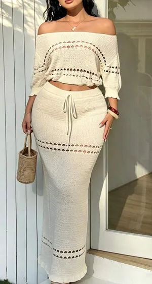 Plus Size Women Apricot Vacation Holiday 2 Pieces Causal set Size (0XL) thumbnail 1