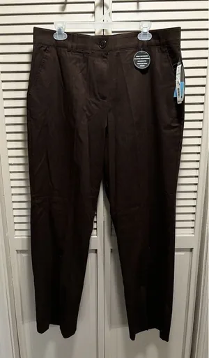 Counterparts Brown Flat Front Pants Size 16 High‎ Rise Zip Elastic Band Waist thumbnail 1