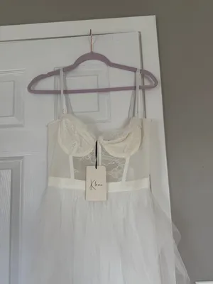 Klessis White Lace Bralette Maxi Dress Tulle Bridal Shower Bachelorette NWT thumbnail 2