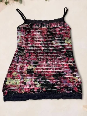 Maurices Burgundy and Black Floral Ruffle Camisole thumbnail 6