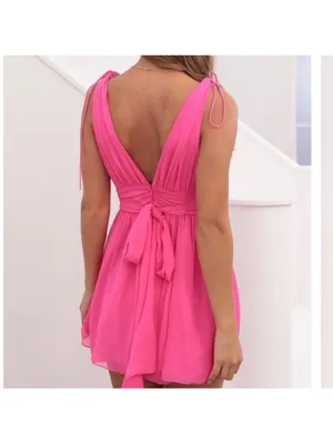 LUCY IN THE SKY Ysabel Chiffon Dress in Hot Pink Sz S Mini with back bow detail thumbnail 2