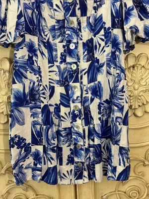 Farm Rio Garden Tiles Linen Puff Sleeves Mini Dress Size Large thumbnail 6
