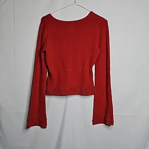 Anthropologie Ago e Filo red cardigan embroidered sweater sz XS thumbnail 5