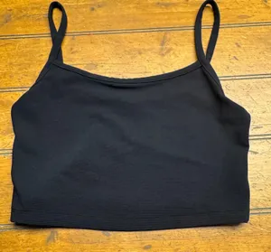 WHITE FOX Black Ribbed Spaghetti Strap Crop‎ Top M thumbnail 1
