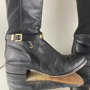 Michael Kors Black Leather Gold Hardware Buckle Arley Knee High Riding Boots thumbnail 7