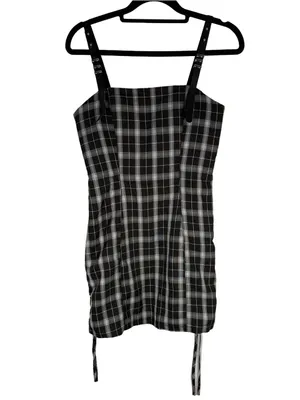 Punk Rave Plaid Corset Mini Dress Lace Up Back Buckle Straps Goth thumbnail 3