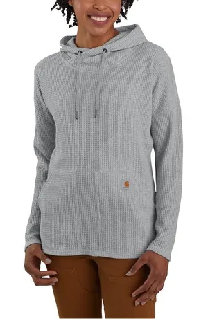 Carhartt Womens M Relaxed Fit Heavyweight Waffle Knit Thermal Hoodie Gray Cotton thumbnail 1