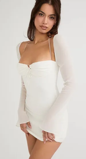 House Of CB NWT BABYDOLL IVORY CHIFFON HALTER MINI DRESS thumbnail 1