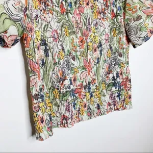 Anthropologie Aurelia Smocked Top Floral Cream Size M Balloon Sleeve Ruching thumbnail 6