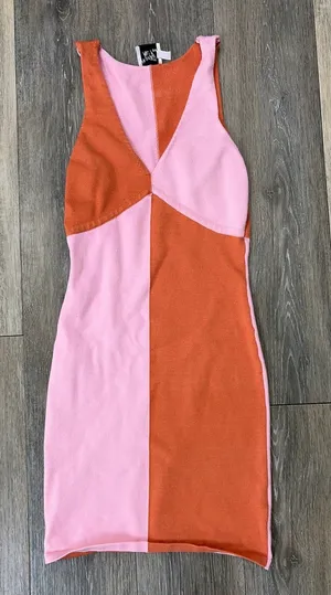 Princess Polly Womens S/M Colorblock Knit Bodycon Mini Dress Pink Orange Y2K thumbnail 1