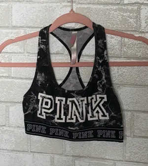 PINK Victoria's Secret Marble Logo Racerback Sports Bra thumbnail 1