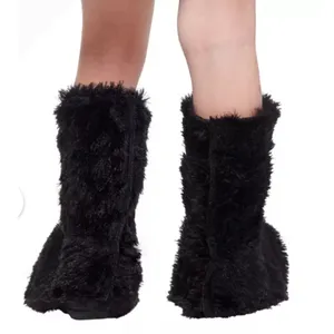 Black Shaggy Faux Fur Boot Covers Rave Festival Monster Leg Warmers Tinsel m/l‎ thumbnail 3