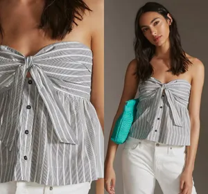 Anthropologie NWT $98 x Dolan Striped Tube Smocked Pullover Tie-Styling Top XL thumbnail 3