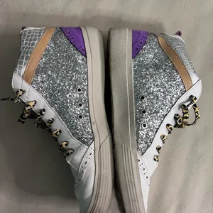 ⭐ Shu Shop Glitter Star High Top Sneakers 🐆💜 Leopard Laces • Purple Suede Size 9 thumbnail 6