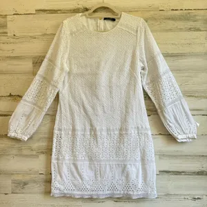 Lauren Ralph Lauren White Cotton Voile Floral Eyelet Long Sleeve Dress‎ Boho thumbnail 3