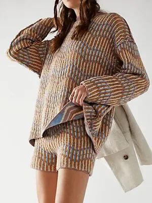 Free People Beach Malibu Pattern Textured Oversized Crew Neck Sweater Boho thumbnail 10