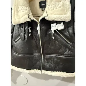 Boohoo Women's‎ Teddy Trim Faux Leather Aviator Jacket - Black - US Size 4 NWT thumbnail 2