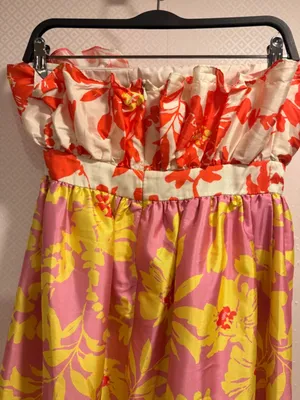 Anthropologie Vineet Bahl Multicolor Floral Strapless Gathered Midi Dress Sz XS thumbnail 5
