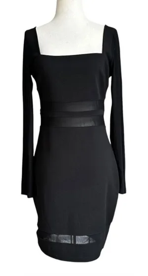 Windsor Large Black Long Sleeve Bodycon Mini Party Dress Mesh Accent | 16-28 thumbnail 1