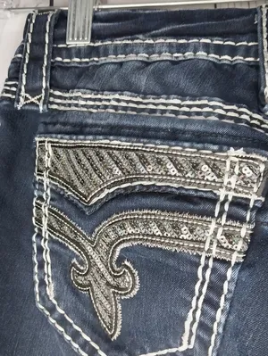 Rock Revival Vivian Fleur-De-Lis Dark Blue Embellished Y2K Skinny Bling Jeans thumbnail 10