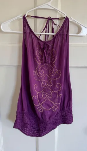 Y2K Rampage purple embroidered halter top size medium thumbnail 1