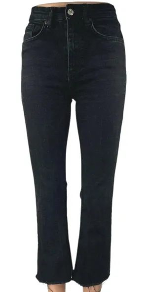 Zara Women's Black High Rise Raw Hem Flared Bootcut Cropped Denim Jeans Size 2 thumbnail 1