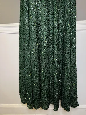 FAERIESTY Dress Womens Medium Green Sequin V-Neck Fit & Flare Maxi Formal Gown thumbnail 5