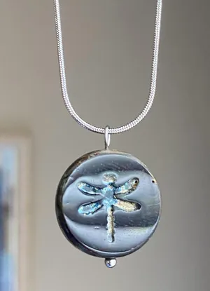 Handmade boho fairy dragonfly quality Czech glass bead & stainless steel necklace🍃 thumbnail 4