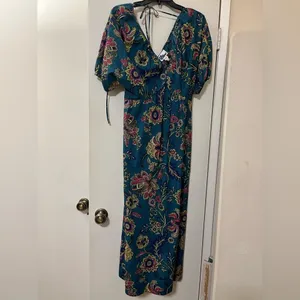 NWT The Good Journey Puff Sleeve Floral Cotton Maxi Dress Green 2 thumbnail 4