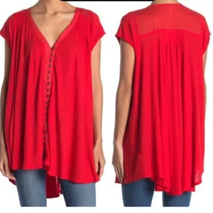 Free People Highland V-Neck Linen Blend Short Sleeve Tunic thumbnail 16