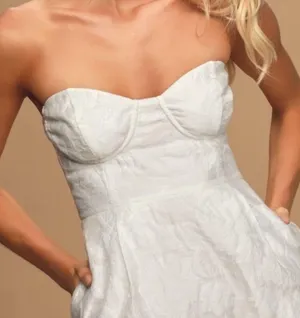 Lulus From this Day White Floral Jacquard Strapless Midi Dress thumbnail 4
