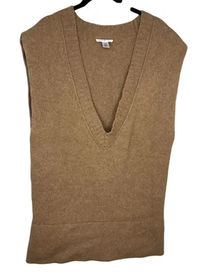 Loft Wool Angora Rabbit Blend Deep-V Sweater Vest Medium Brown Soft Cozy Warm thumbnail 1