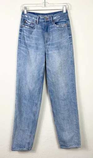 American Eagle Vintage Light Wash Distressed Denim Baggy Jeans Size 0 thumbnail 1